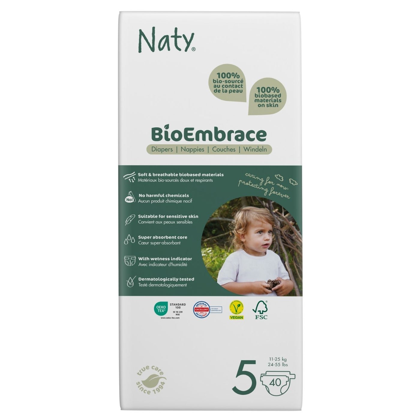 BioEmbrace Baby Diapers Size 5 (11-25 kg),100% Biobased on Skin, Plant-Based Softness, Dermatologically Tested and Super Absorbent, Pack of 40